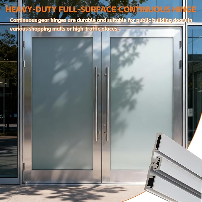 1 Pcs 83" Heavy Duty Continuous Geared Door Hinge, Full Surface Anodized Aluminum Continuous Y Hinge, Center Pivot Hinge, for Any Residential or Commercial Door, Silver