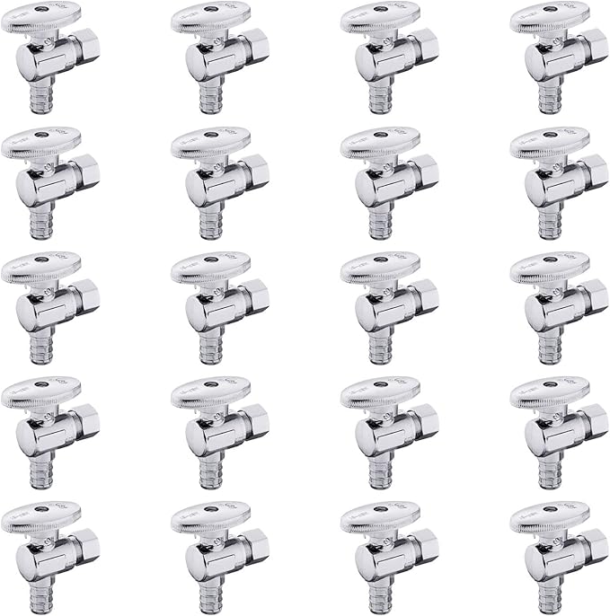 (Pack of 20) EFIELD 1/4 Turn Angle Stop Valve 3/8" OD Compression X 1/2" Pex Chrome Plated Brass,(VALVE076-20PCS)