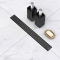 Linear Shower Drain 32 inch, Floor Drain with Removable Pattern Grate, 304 Stainless Steel Rectangular Linear Drain with Hair Strainer, CUPC Certified, Matte Black, SD-103