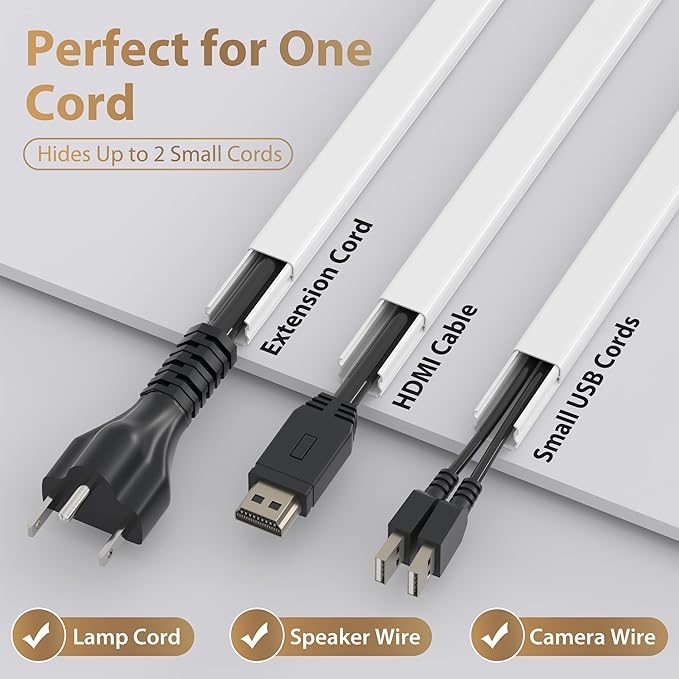 ZhiYo Cord Hider for One Wire, 102in Cable Hider Concealer, Paintable Wall Wire Covers, PVC Cable Management Raceway for A Thick Extension Cord, 6 x L17in W0.59 H0.4in, White