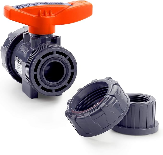 HYDROSEAL Kaplan 1” PVC True Union Ball Valve Threaded (NPT) with Full Port, ASTM F1970, EPDM O-Rings and Reversible PTFE Seats (1'')