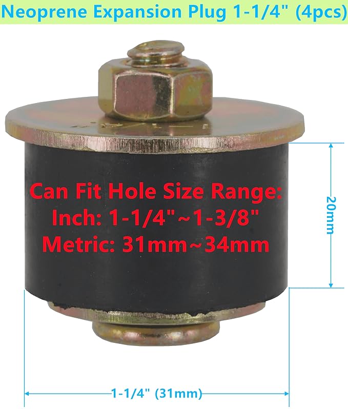 Automotive Neoprene Expansion Plug 1-1/4 inch to 1-3/8 inch (31mm -34mm),4 pack Rubber Freeze Plug, Replace 58251 570-007.1 02601