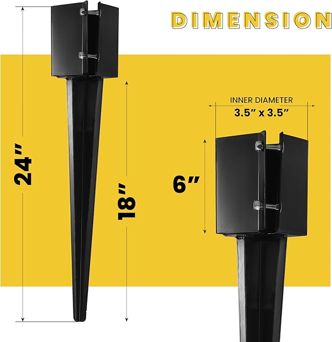 4Pcs 24" Heavy Duty 4x4 Fence Post Anchor Ground Spike Metal Black Powder Coated - Mailbox Post Anchors. Length: 24 inches, Outer Dimension: 4” x 4” (Fit 3.5” x 3.5” Square Wood Post)