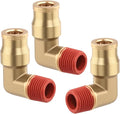 3PCS DOT Air Brake Line Fittings Brass 90 Degree Union Elbow Joint DOT Approved 1/4" Tube OD x 1/4" NPT Thread Air Brake Line Adapter Air Suspension Kit for Car Truck Trailers