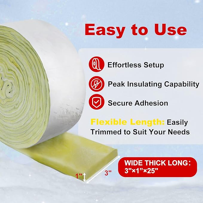 HEATIT Foil-Backed Fiberglass Pipe Wrap, Pipe Insulation Wrap for Outdoor,Foam Wrap for Freezing Weather Protection,3" Wide x 1" Thick x 25' Long (1Pack)