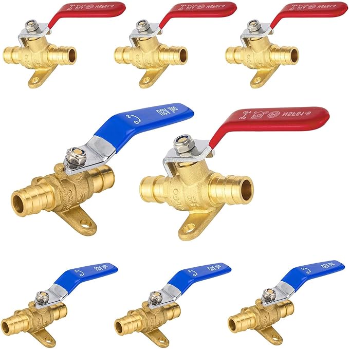 8-Pack Foskan Brass PEX-A Expansion Drop Ear Full Port Ball Valve, 1/2" Shut-off Valve for Hot and Cold Water Distribution(Blue and Red)