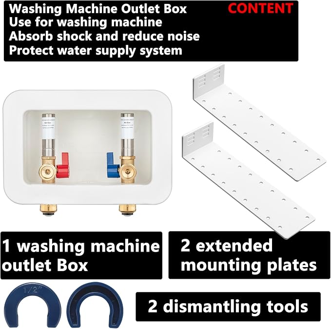 (1 Pack) Lidertik Washing Machine Outlet Box Push to Connect with Hammer Arrestors and Center Drain, Inlet 1/2 inch Push to Connect x Outlet 3/4 inch Male Thread, Absorb Shock And Reduce Noise 651-LK