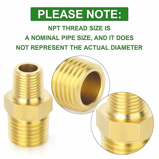 TAISHER 8PCS Brass Pipe Fitting, Reducer Adapter, Hex Nipple, 1/2-Inch Male Pipe x 1/4-Inch Male Pipe