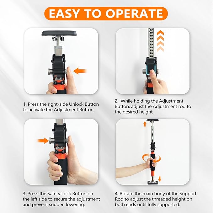 HOLOTHURIAN Cabinet Jack Support Pole, 58.7-109.5 inches Third Hand Tools Adjustable Support Pole, 3rd Hand Support System for Upper Cabinet Installation, 300 LB Capacity, 4-Pack