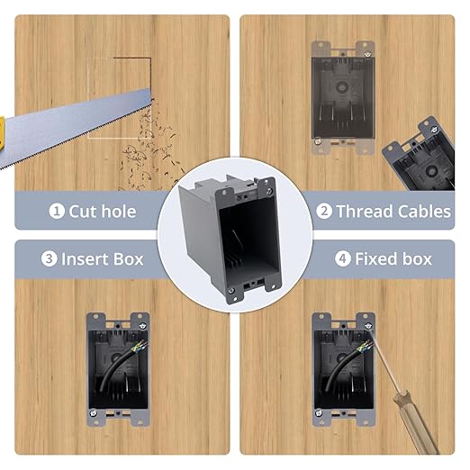 Electrical Outlet 1 Gang Box, 20 Cubic inches Old Work PVC Box for Wall Connection, ETL Certified, Single Gang Outlet Old Work Boxes, 12 Packs