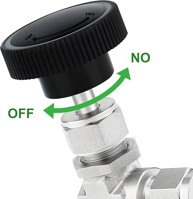TAISHER 1PCS 304 Stainless Steel Compression Tube 90 Degree Needle Valve 1/8"" Tube OD x 1/8"" Tube OD For Flow Control Water Gas Oil, Silver