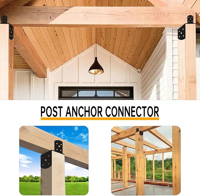 4 Pcs 4"x 6" Deck Post Caps Tie Brackets ,Ineer Size(3.6"x 3.6") 14 Gauge Post Base Steel Post Anchor Connector Support Fence Post Brackets for Posts to Wood