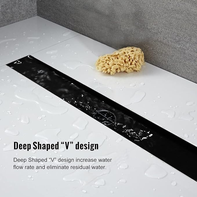 Linear Shower Drain, 48 inch Black Drain with Tile Insert 2-in-1 Panel, Brushed 304 Stainless Steel Shower Floor Drain, Linear Drain with Hair Strainer and Adjustable Feet