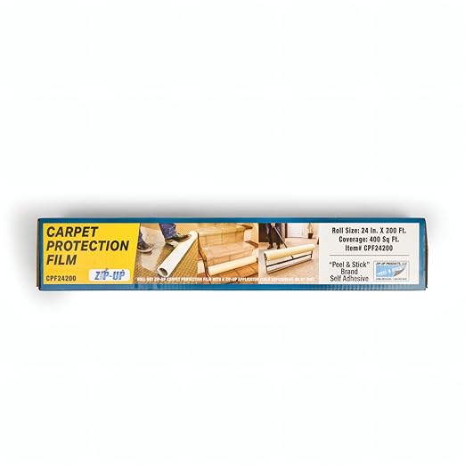 ZIP-UP Carpet Protection Film - 24" x 200' Floor and Surface Shield with Self Adhesive Backing & Easy Installation - CPF24200