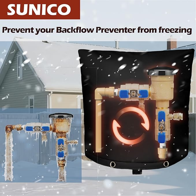 SUNICO Backflow Preventer Insulation Cover (5°F) - 5-Layer Upgrade Insulated Design Sprinkler Covers for Outside,24" W X 26" H, Backflow Insulation Cover for Sprinkler Valve ,Winter Freeze Protection
