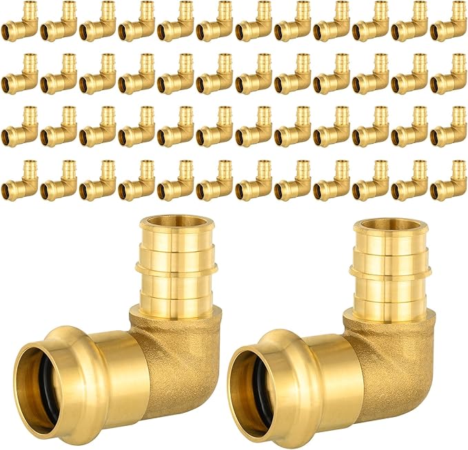 50-Pack HeSun Copper Press Fitting Elbow, 3/4" PRESS X 3/4" PEX-A F1960 Expansion Elbow, LF Brass