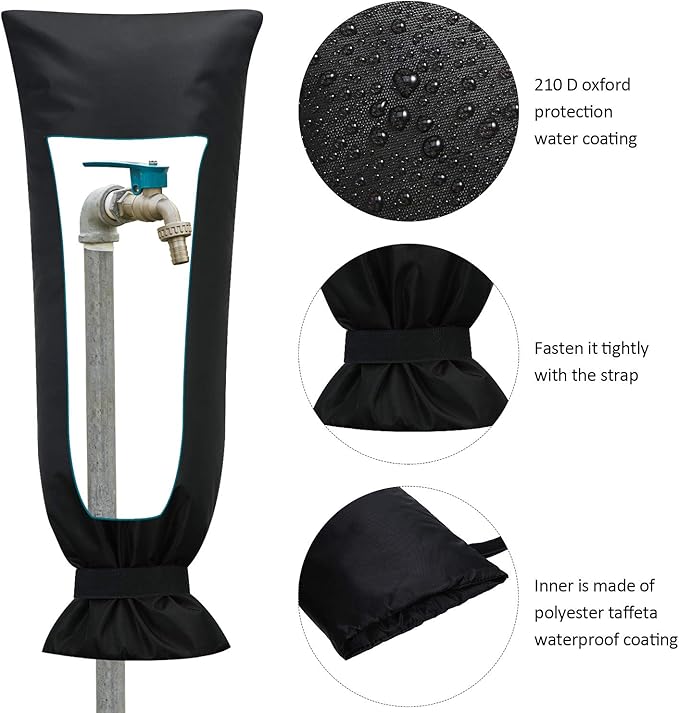 Frienda Outdoor Faucet Cover for Winter Freeze Protection 25'' x 10'' Winter Outside Large Backflow Preventer Insulation Spigot Hose Bib Cover for Garden Lawn Faucet Yard Hydrant(Black,2)