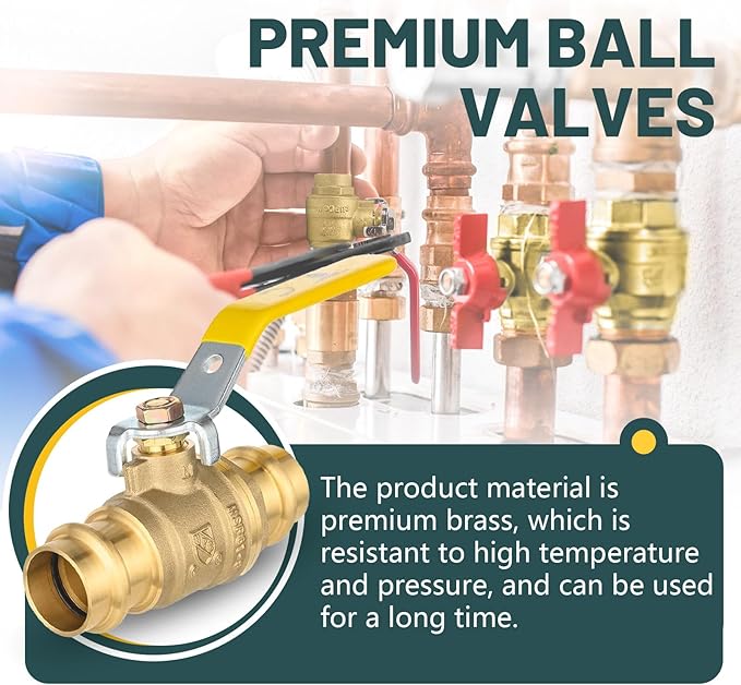 3/4" Press Ball Valve, 50 Pack Shut Off Valves with EPDM O-ring, Quarter Turn Brass Full Port Shut Off Ball Valve for Hot and Cold Water, NSF/ANSI 61 Certified