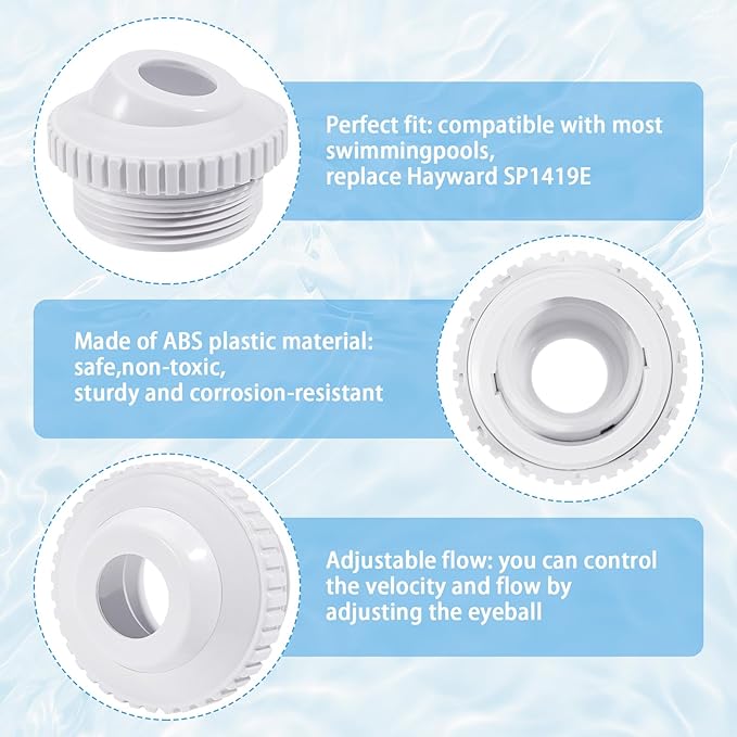 hongbo 4Pcs Pool Jet Nozzles for Hayward SP1419D, 3/4" Adjustable Opening Rotating Eyeball, Directional Flow Eyeball Inlet Jet with 1-1/2 Inch MIP Thread, Swimming Pool Return Jet Bathtub spa Jet