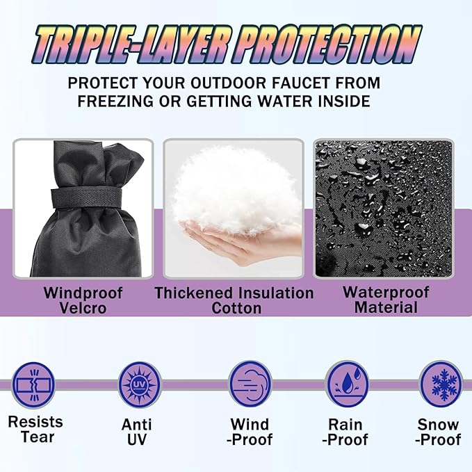 Outdoor Faucet Covers for Winter, 18" W x 43" H Outside Yard Hydrant Protector Socks Winter, Insulated Hose Bib Protector Cover, Spigot Pipe Cover Freeze Protection