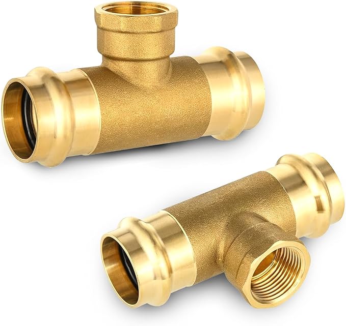 2-Pack HeSun Copper Pressure Fitting Tee, 1"PRESS x 1"PRESS x 1"Female NPT Tee, LF Brass