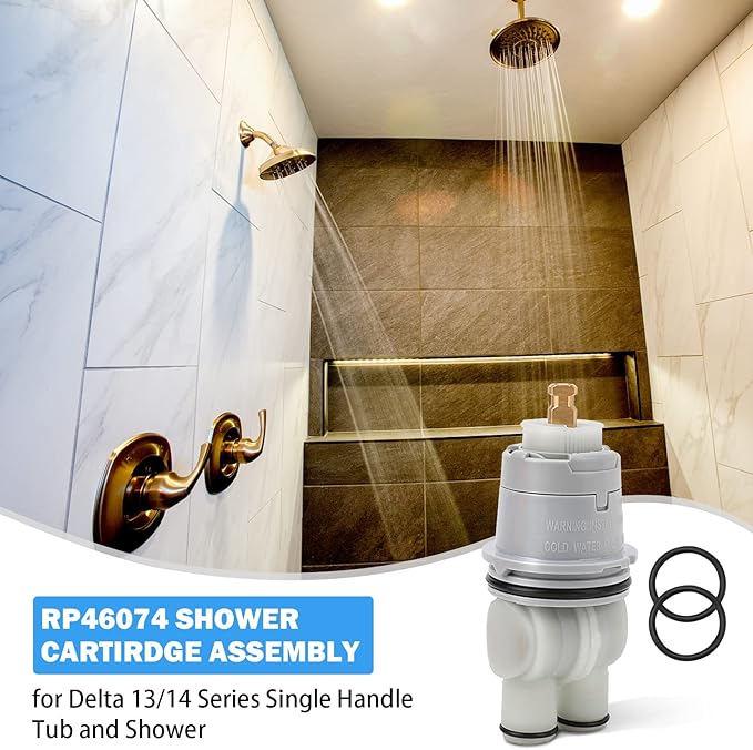 RP46074 Delta Shower Cartridge Replacement for Delta 13/14 Series Single Handle Bath Tub Shower Faucet Universal Delta Shower Valve Cartridge Replacement Parts Repair Kit with RP22734 Bonnet Nut
