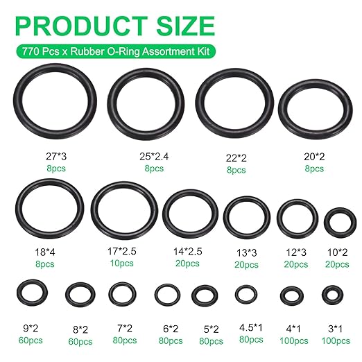 PATIKIL Nitrile Rubber O-Ring Assortment Kit, 770pcs Seal Gasket Set 18 Sizes Sealing NBR Gasket Washers for Car Repair Pressure Washer Plumbing Sealing Repair Air or Gas Connections