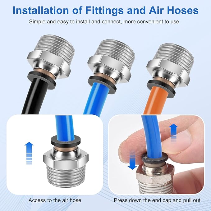 10 Pcs Push-to-Connect Fittings 1/4 Inch Tube OD x 3/8 Inch NPT Thread Pneumatic Male Straight Quick Connect Air line fittings