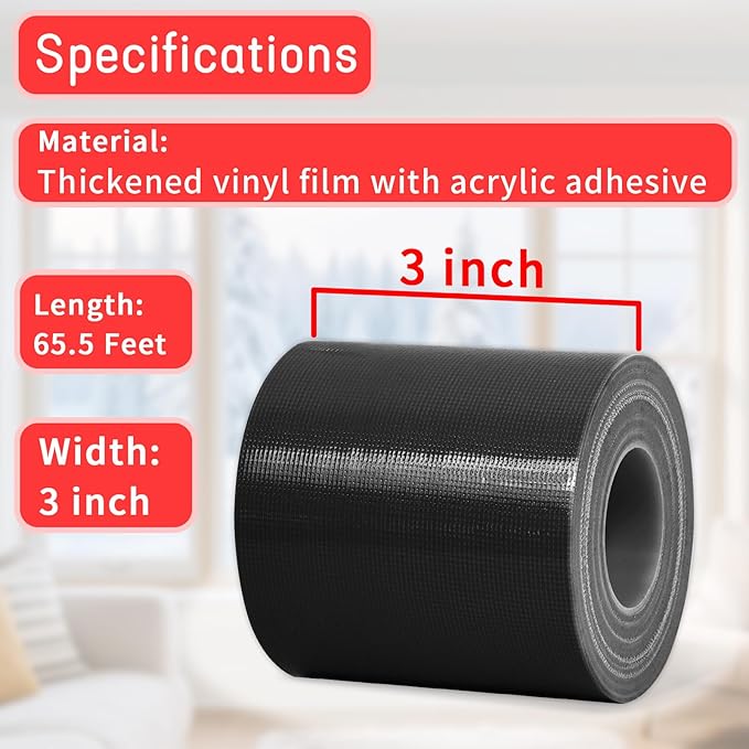 Birllaid Black Window Weather Sealing Tape, Window Insulation Air Conditioner Seal Tape, 3 Inch x 65 FT Waterproof Blocker for Cold Heat Air, Windproof, No Residue Strong adheisve