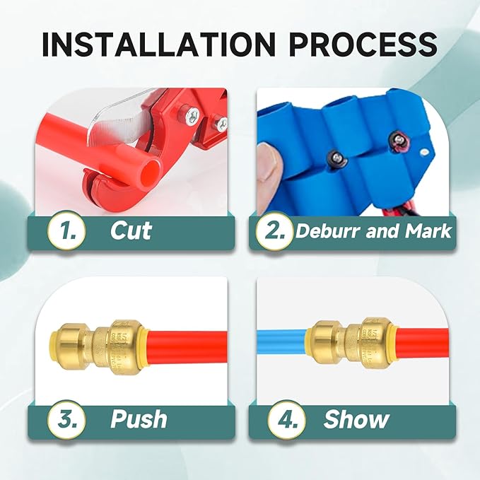20-Pack Niikappu Push Fit Fittings, 3/4" x 3/4" Brass Plumbing Fittings to Connect PEX, Copper, CPVC, Brass Straight Coupling With Disconnect Clip(PF008-20Pack)