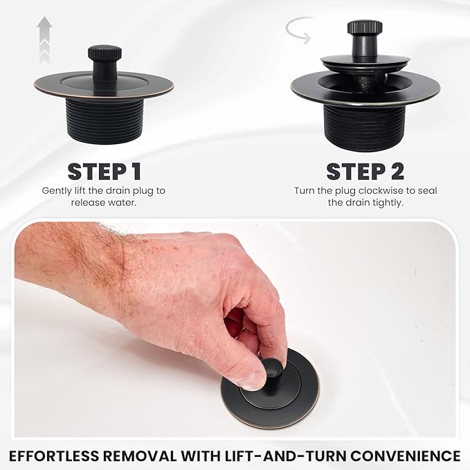 Venetian Bronze Bathtub Drain Kit - Lift and Turn - Replacement Kit for Bathtub, Overflow Plate and Screws Included, Universal Fit 1-3/8" and 1-1/2"- Brass Construction - Easy Install