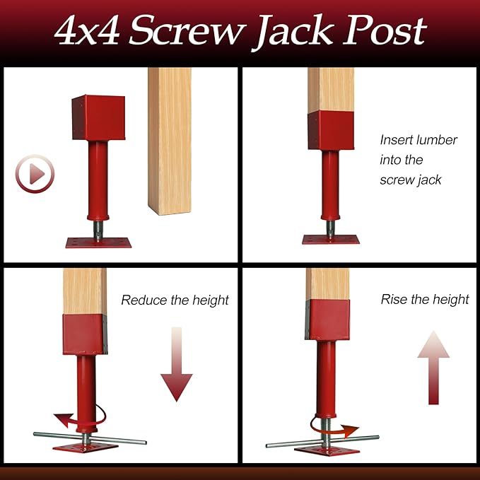 4x4 Screw Jacks, Adjustable Jack Post House Jacks for Leveling, 14.5" - 18.5" Height Adjust Range, Heavy Duty Floor Jacks Post Crawlspace Shed Lifting Jack, 24000 lbs Max Load Capacity