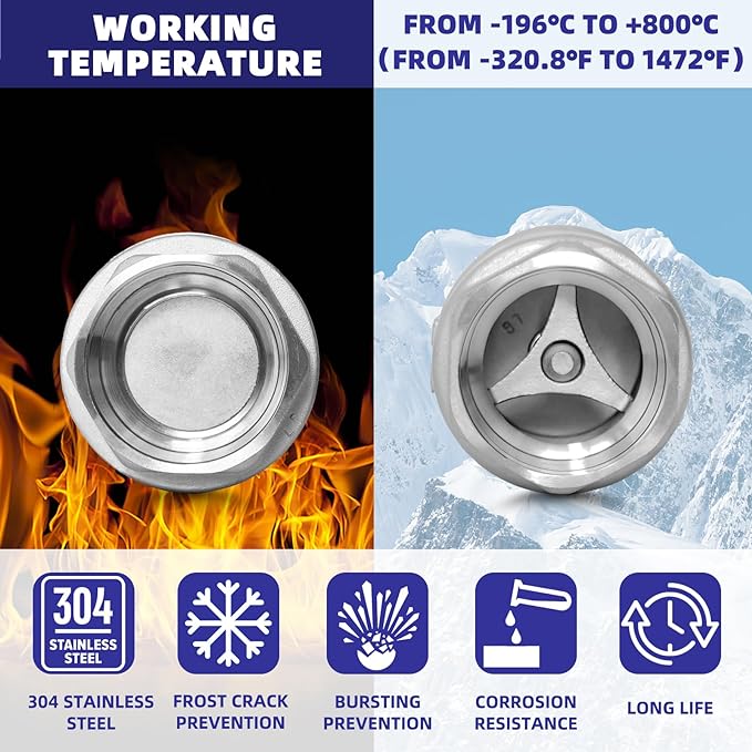 3/8" NPT Stainless Steel Spring Check Valve, WOG1000 NPT Thread unleaded In-Line Vertical Check Valve Non Return One Way Counterflow to Prevent the Medium Backflow for Oil Water Gas Air DN10