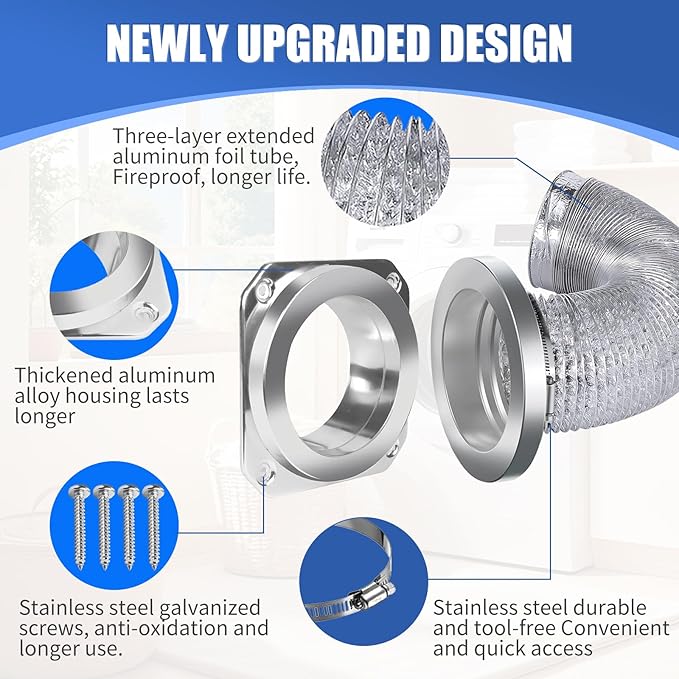 Magnetic Dryer Vent Coupling Kit-DV180 Airtight Seal Dryer Vent Connector Kit, Quick Connect/Disconnect with 4" x 3.3ft Duct & 2 Clamps, Easy to Clean & Install Connector for Dryer Venting