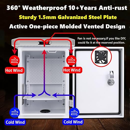 Outdoor Electrical Equipment Enclosure Box - 19.7x15.7x11.8 Outdoor Network Weatherproof Exterior Box Ventilated Enclosure hinged Outdoor Galvanized Electrical Ventilation Design(500x400x300mm)