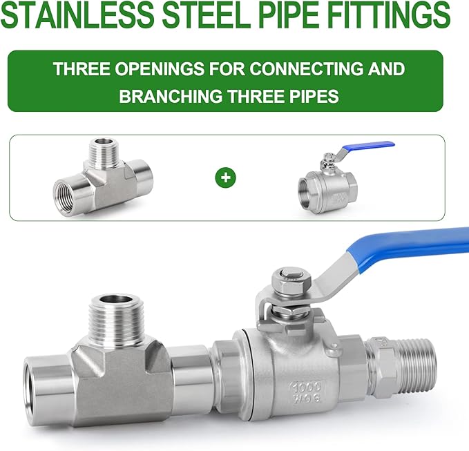 TAISHER 1PCS Forging of 304 Stainless Steel Tee Pipe Fittings, 1/2" NPT Female x 1/2" NPT Male x 1/2" NPT Female Pipe Fittings, Male Branch Tee
