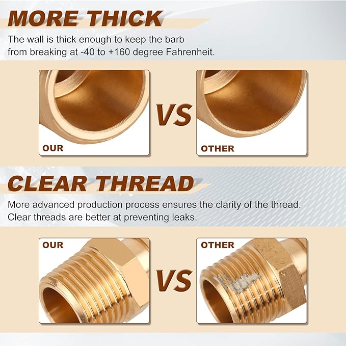 5pcs Brass Hose Barb Fittings 1/2 Inch to 1/2 Inch NPT Male Thread Adapter Connector for Air, Water, Fuel Line - 1/2" Barb 1/2" NPT