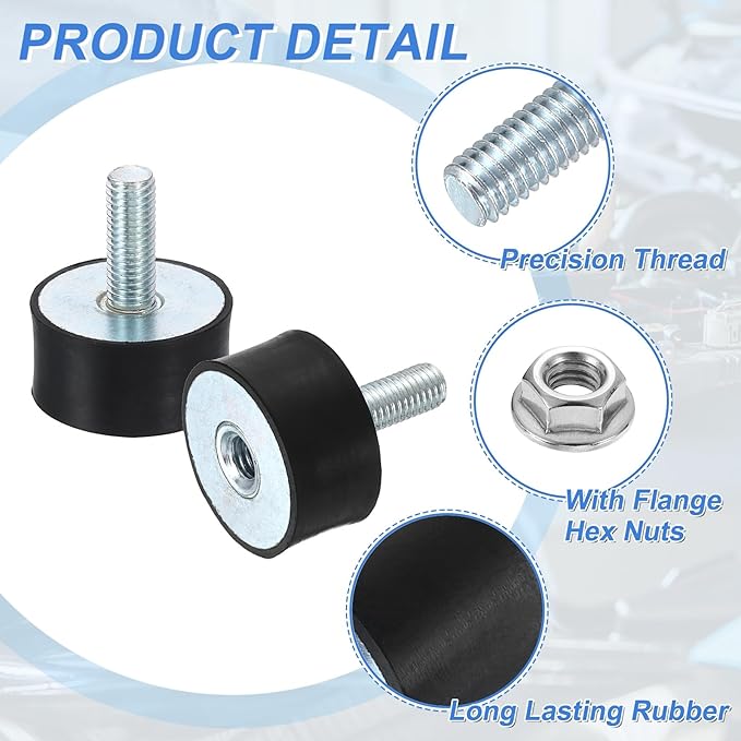 uxcell M10 Rubber Mounts, 2Pcs 40x20mm(DxH) Rubber Cylindrical Anti Vibration Isolator Shock Absorber with Lock Nut for Car Bobbin Generator Air Compressors