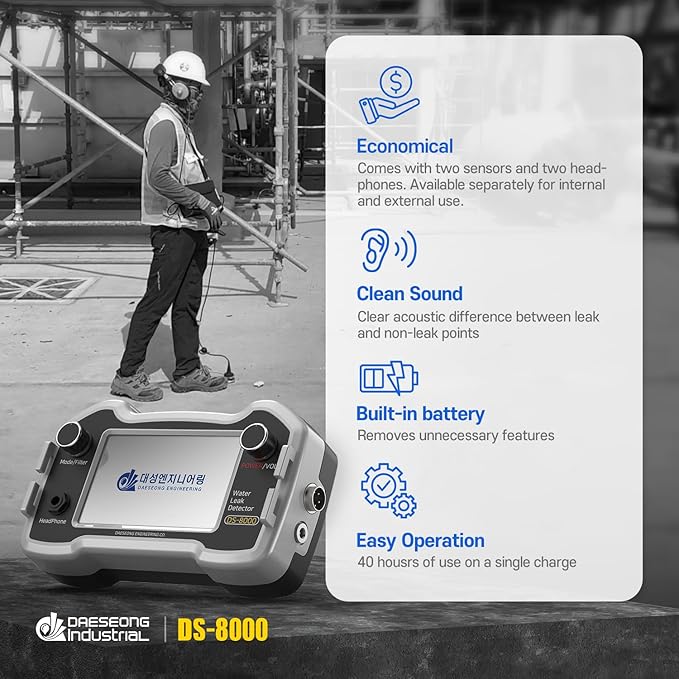 DS-8000 Professional Acoustic Water Leak Detector – Made in South Korea | Premium Quality with Separate Internal & External Sensors and Headphones.
