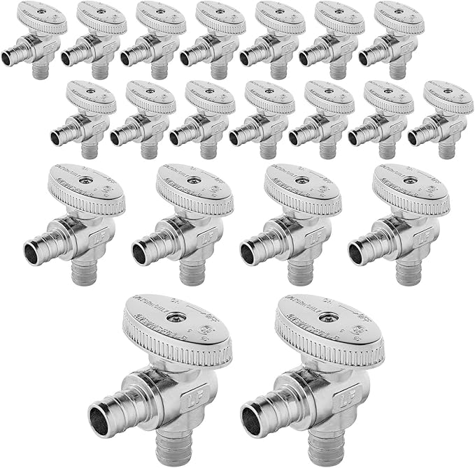 (Pack of 20) Seelink Pex Crimp 1/4 Turn Angle Stop Valve, 1/2" Pex Barb Crimp (F1807), Chrome Plated Brass(VALVE102-20Pack)