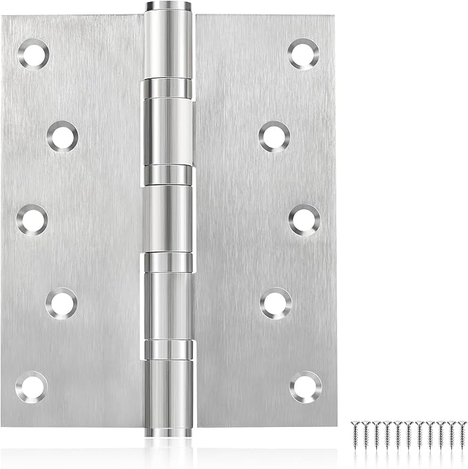 5" Ball Bearing Door Hinges 6 Pack, Heavy Duty Stainless Steel Hinge 5 x 4 Inch for Interior Exterior Doors, with Stainless Steel Screws, Silver