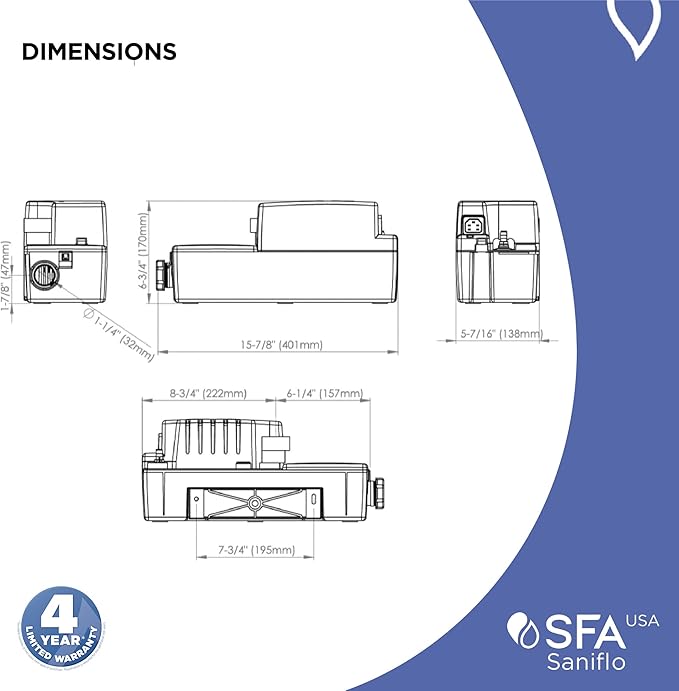 SFA SANIFLO - Sanicondens Best Flat - Condensate Pump with Built-in Neutralizer - 500,000 BTU Capability - Condensing Boilers, HVAC Systems & Water Heater Systems - 4 Years Warranty - Made In France