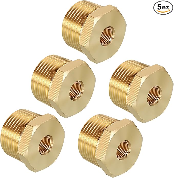 Pack of 5, 3/4" NPT Male to 1/8" NPT FeMale Solid Brass Hex Bushing, Hose Fittings Adapter Threaded Reducer Heavy Duty for Pipe Leak Repair, Pneumatic Systems, Compression