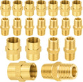 20-PCs HeSun Brass Pipe Fittings Combo, 10-PCs 1/4" NPT Male + 10-PCs 1/4" NPT Female Hex Nipple Adapter