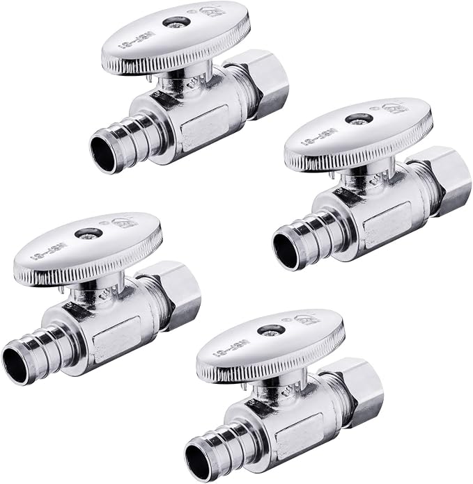 Straight Stop Valve,1/2 Inch Pex X 3/8 Inch OD Compression Straight Shut-off Valve with 1/4 Turn on/off (Pack of 4,ASTM F1807)(VALVE085-4Pack)