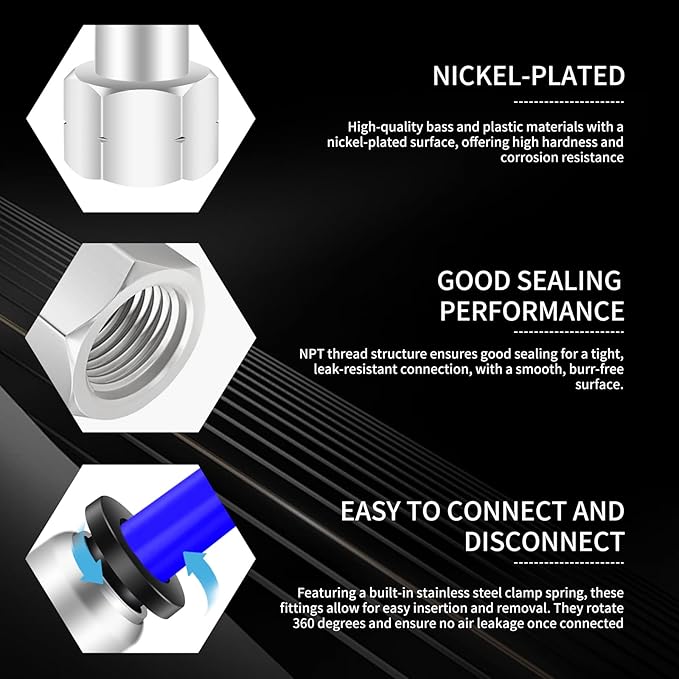 Push to Connect Fittings 1/4 Inch Tube OD x 1/4 Inch NPT Thread Female Straight Quick Connect Fitting 10Pcs