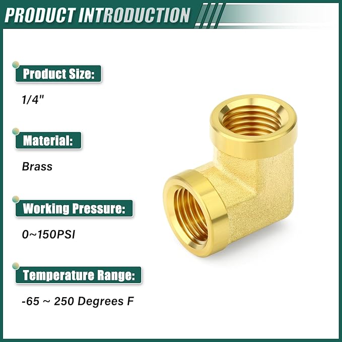 6PCS 1/4" Npt Female, 90 Degree Brass Pipe Fittings Barstock Street Elbow, 1/4" Npt Female x 1/4" Npt Female for oils, fuels, gases and liquids