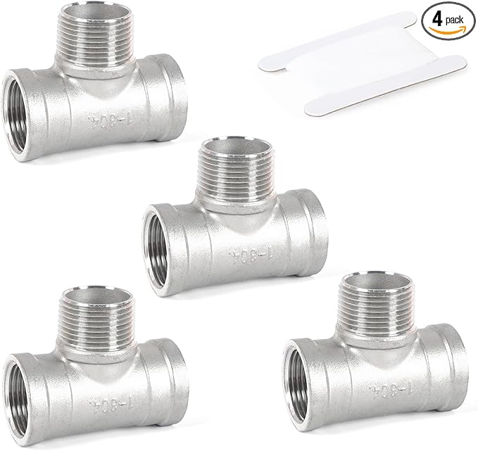 Kodilin 4PCS 304 Stainless Steel Tee Pipe Fittings, 1" NPT Female x 1" NPT Male x 1" NPT Female, Male Branch Tee