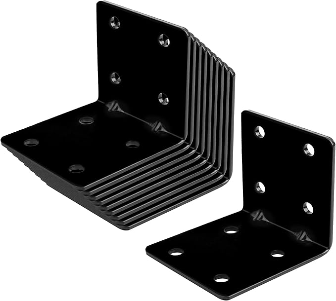 10 PCS 2-3/4" Black Steel L Right Reinforced Angle Bracket, Strengthen Design Metal Joint Support Corner Brace, Thickness 1/8", Max.Load 110 LB
