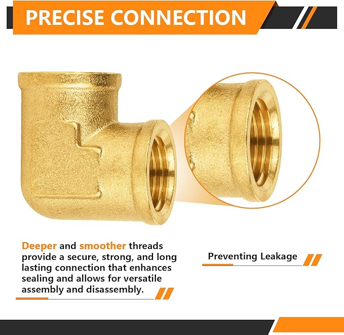 100-PCs HeSun Brass Pipe Fitting, 1/2" x 1/2" NPT Female 90-Degree Barstock Street Elbow